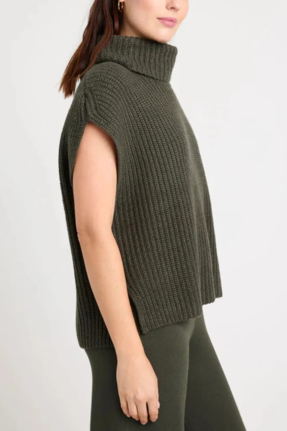 Slit Turtleneck Cap Sleeve Sweater, image 6