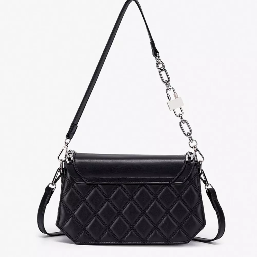 Quilted PU Leather Crossbody Bag with Rhinestone Decor, image 4