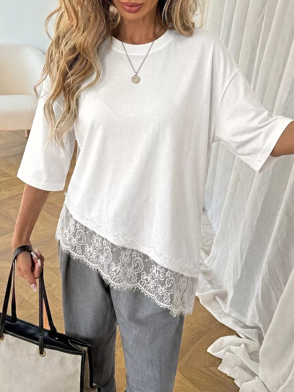 Lace Detail Half Sleeve T-Shirt, image 3