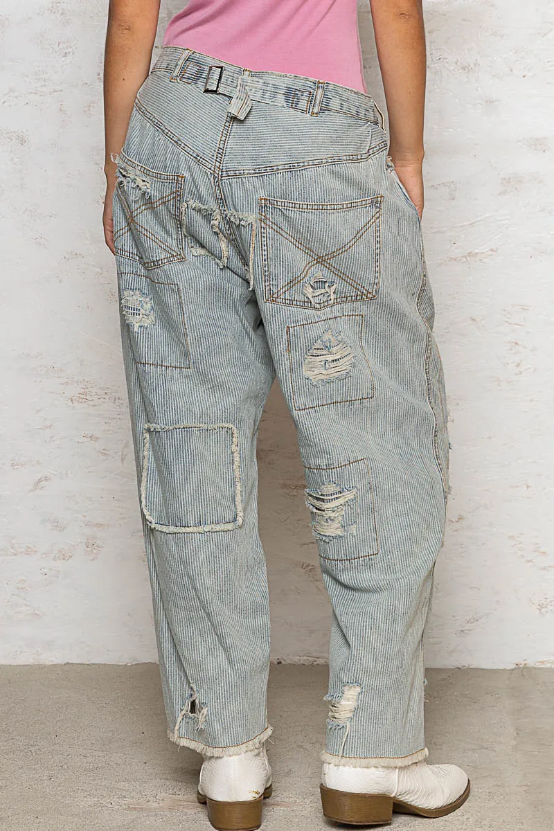Distressed Raw Hem Wide Leg Pants, image 3