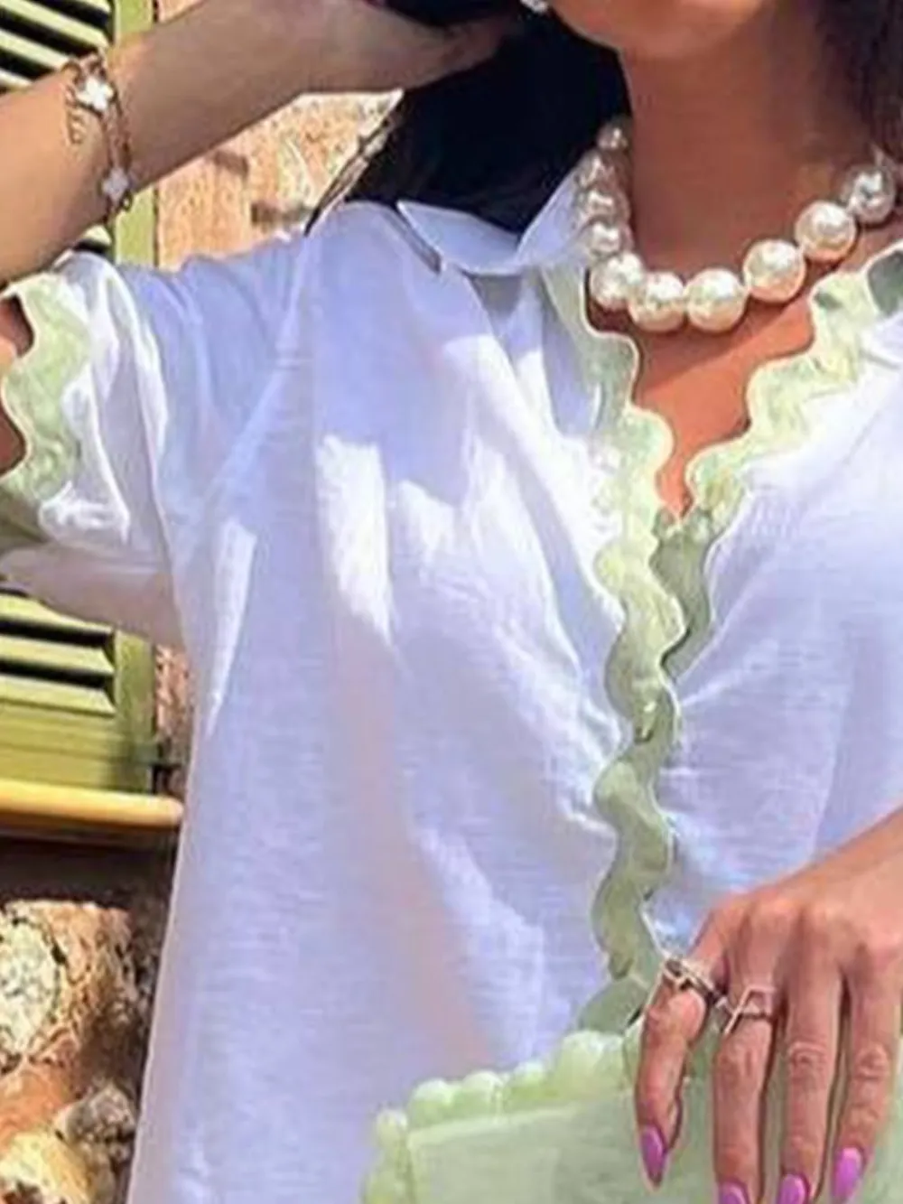 Contrast Trim Collared Neck Top and Shorts Set, image 3
