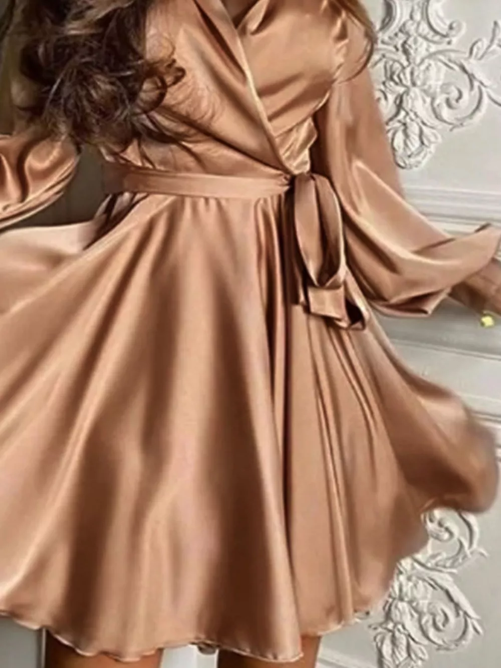 Satin Surplice Long Sleeve Mini Dress, image 5