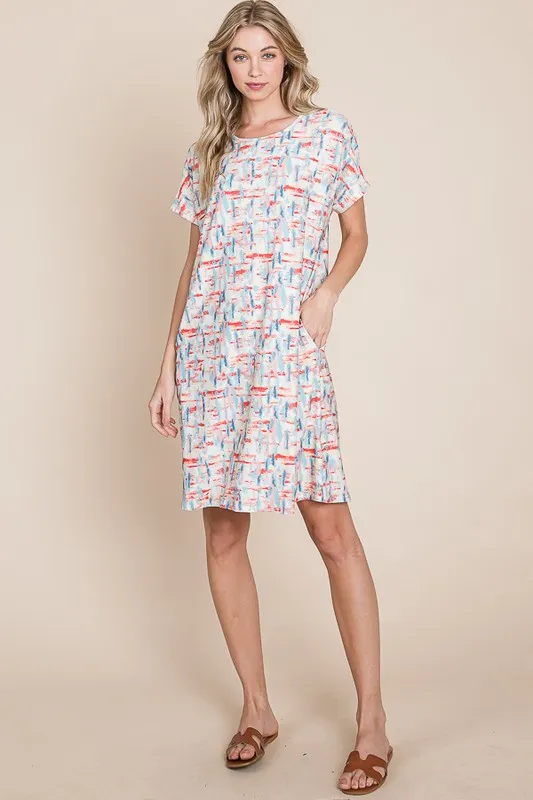 Printed Round Neck Short Sleeve Tee Dress, image 5