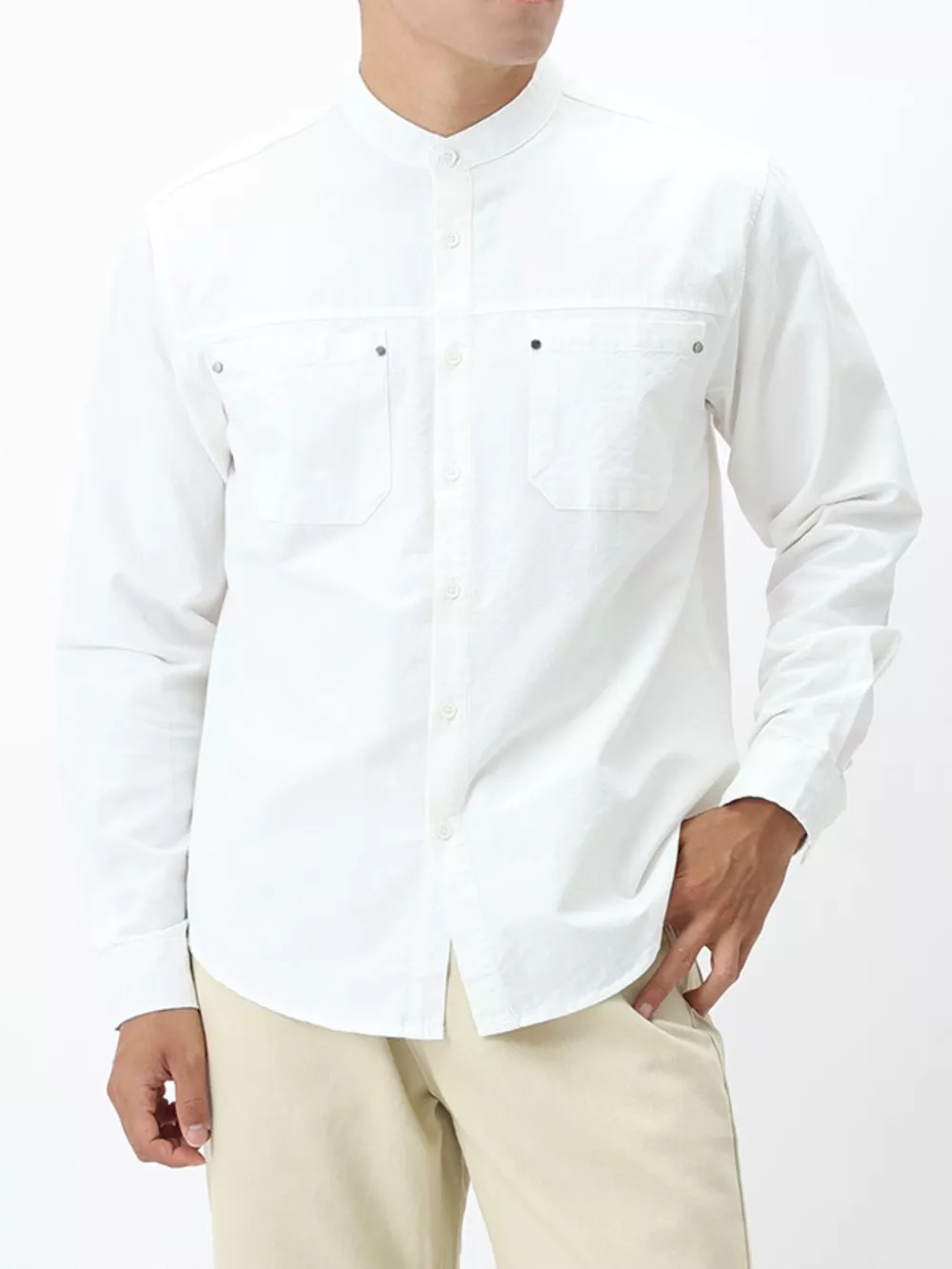 Men's Plus Size Casual Long Sleeve Shirt with Double Chest Pockets, image 9