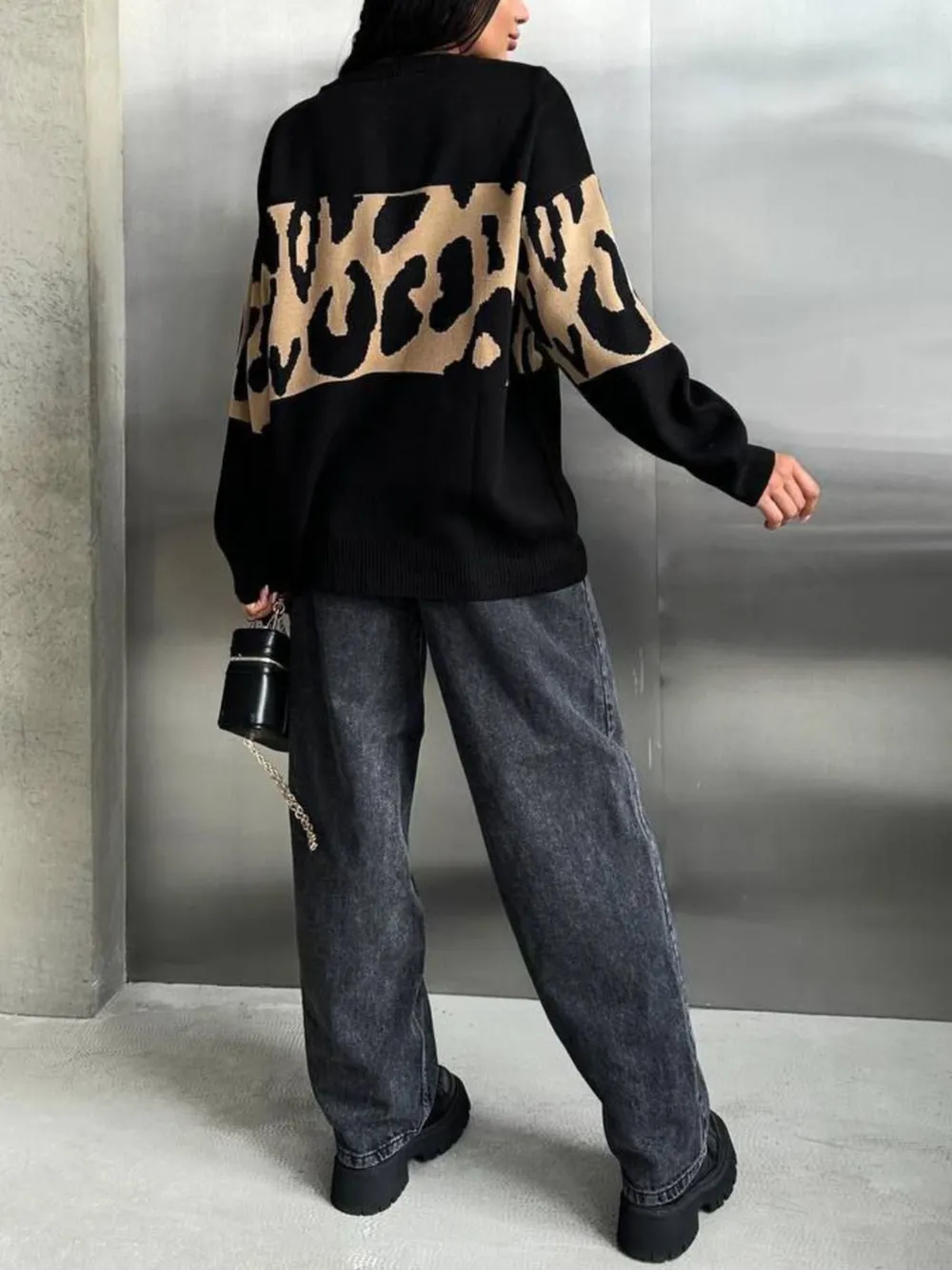 Leopard Color Block Round Neck Sweater, image 12
