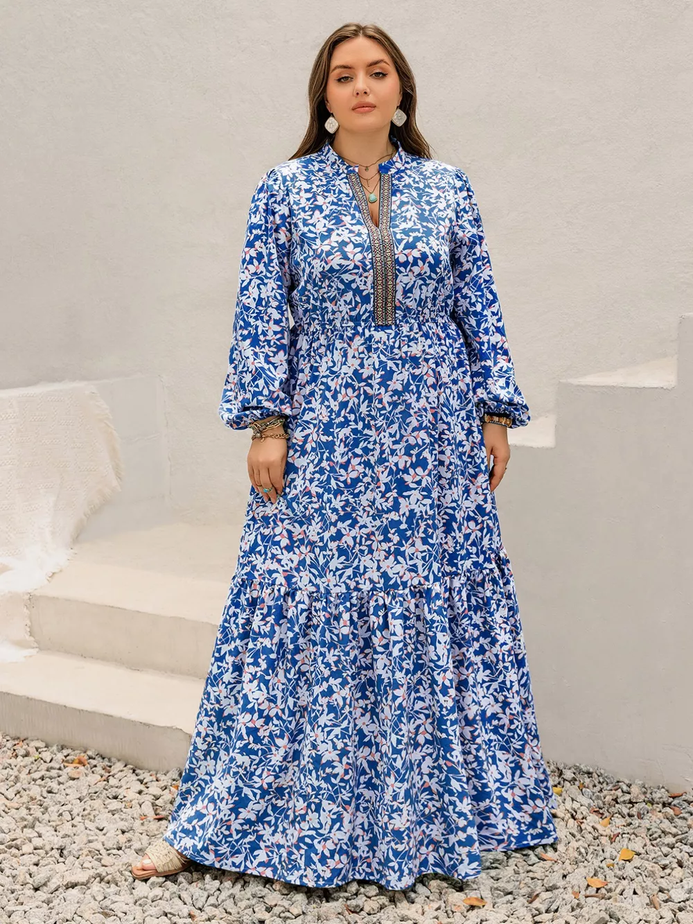 Plus Size Floral Print Bohemian Maxi Dress, image 2