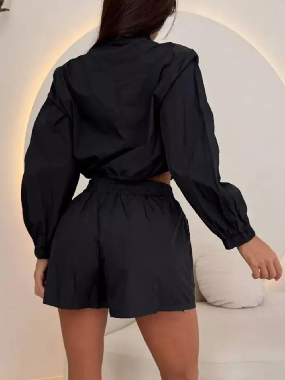 Zip-Up Crop Jacket and High-Waisted Shorts Set, image 11