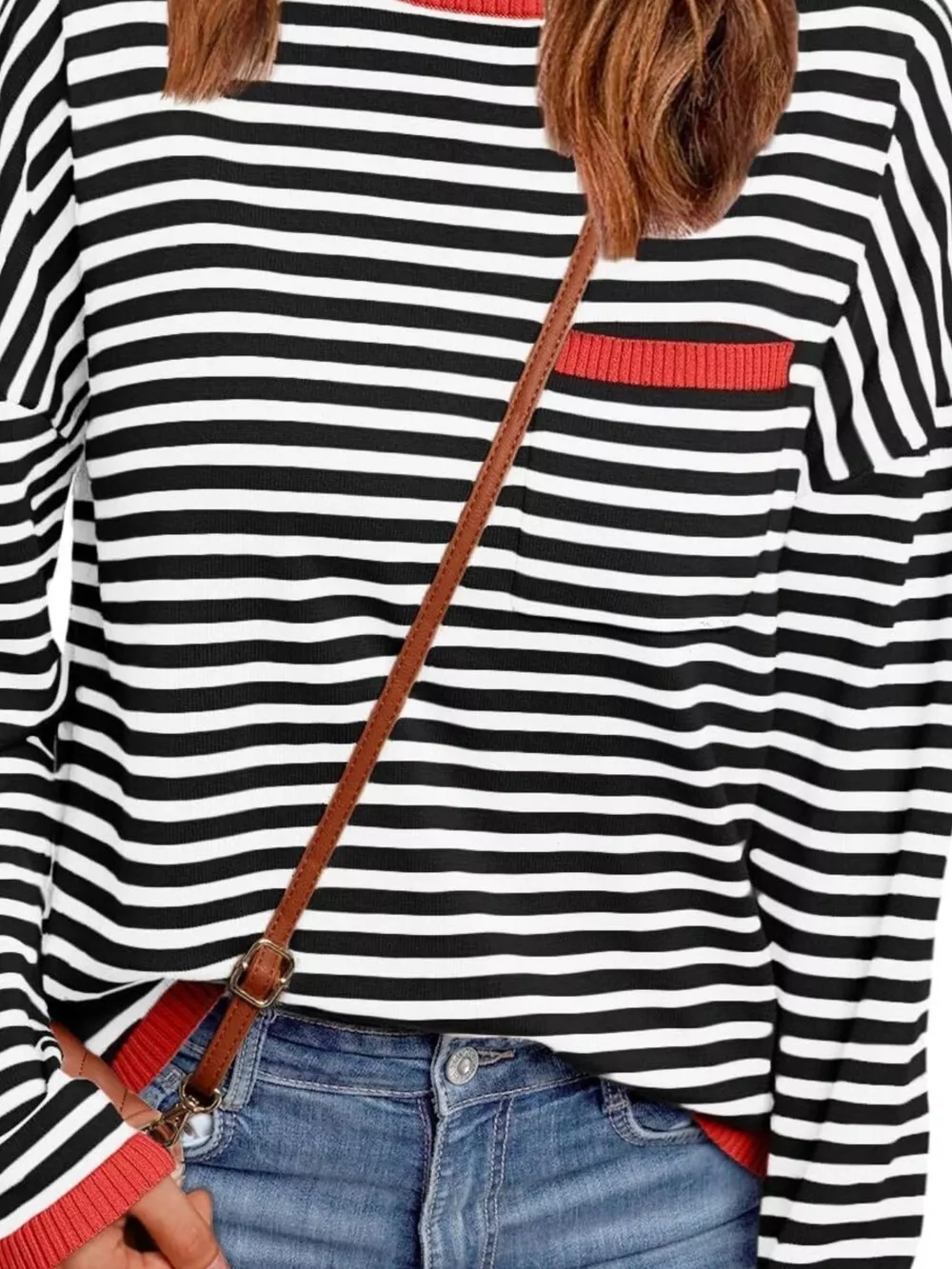 Striped Round Neck Long Sleeve Knit Top, image 9