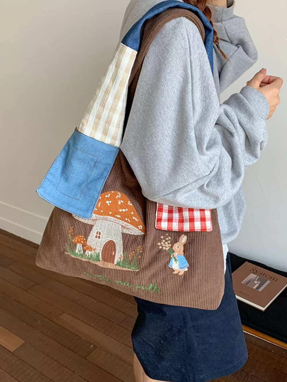 Mushroom Corduroy Tote Bag, image 12