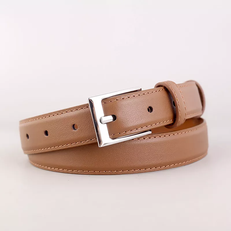 Classic Leather Skinny Belt with Silver Buckle, image 5
