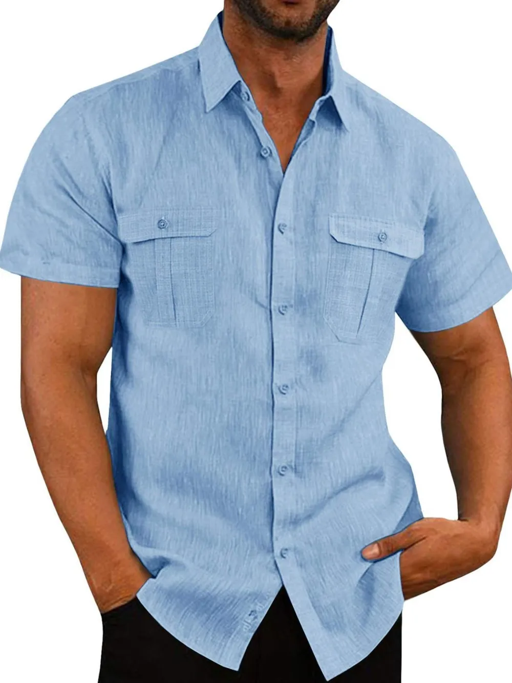 Men's Plus Size Collared Neck Short Sleeve Shirt, image 8