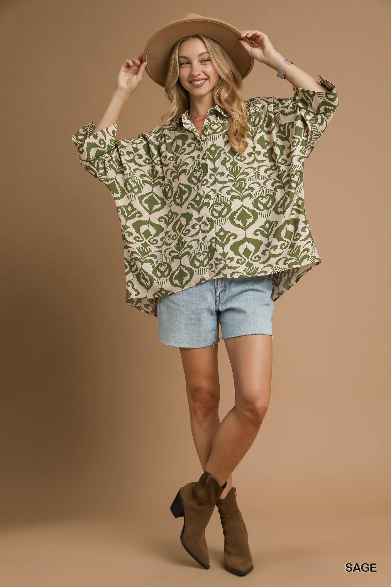 Abstract Print Button-Up Oversized Shirt, image 3