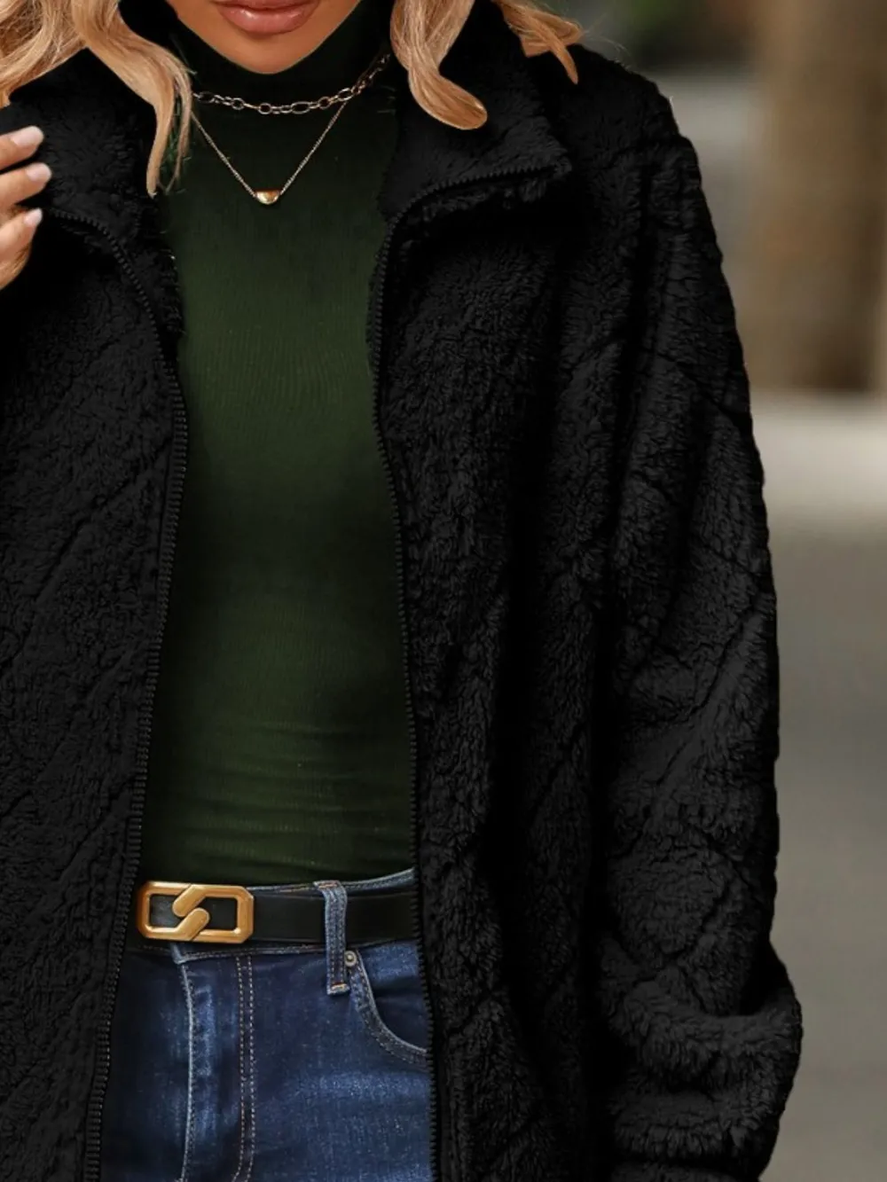 Fuzzy Pocketed Zip Up Jacket, image 12