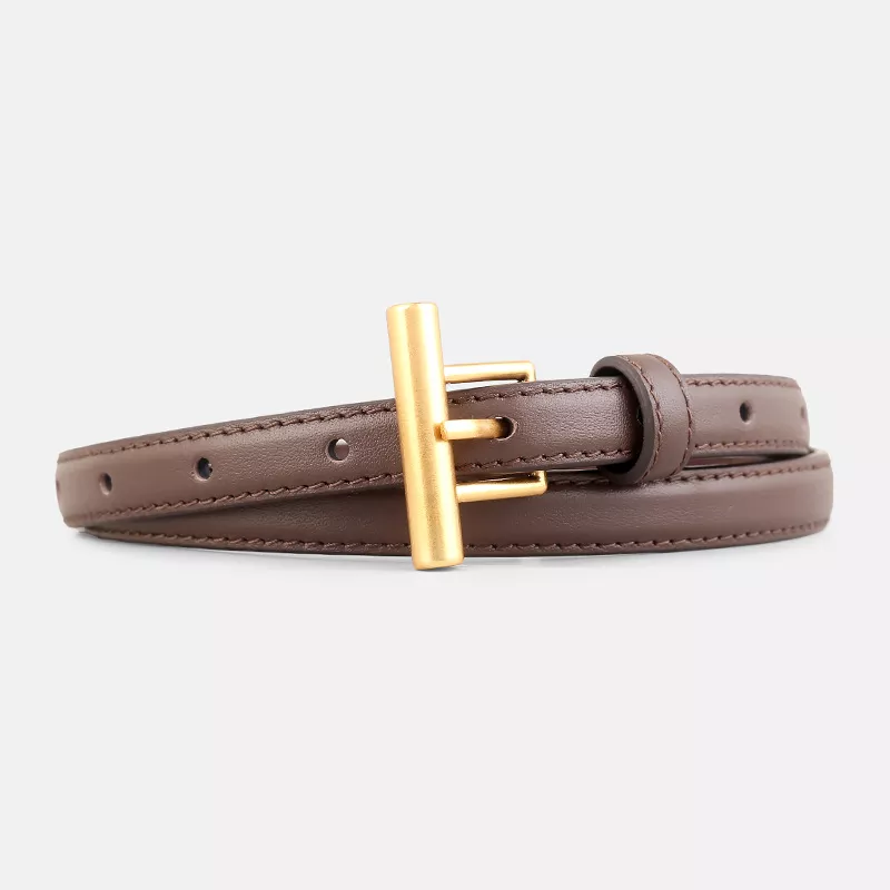 Leather Belt with Golden T-Buckle, image 4