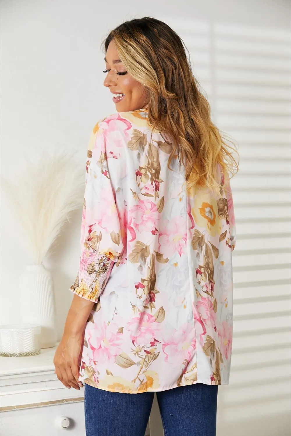 Floral Round Neck Three-Quarter Sleeve Top, image 6