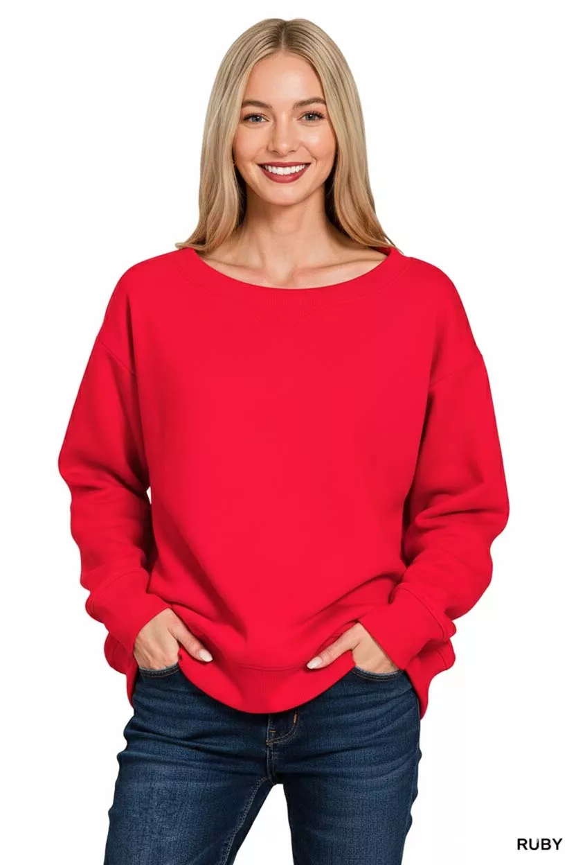 Fleece Boat Neck Sweatshirt, image 3