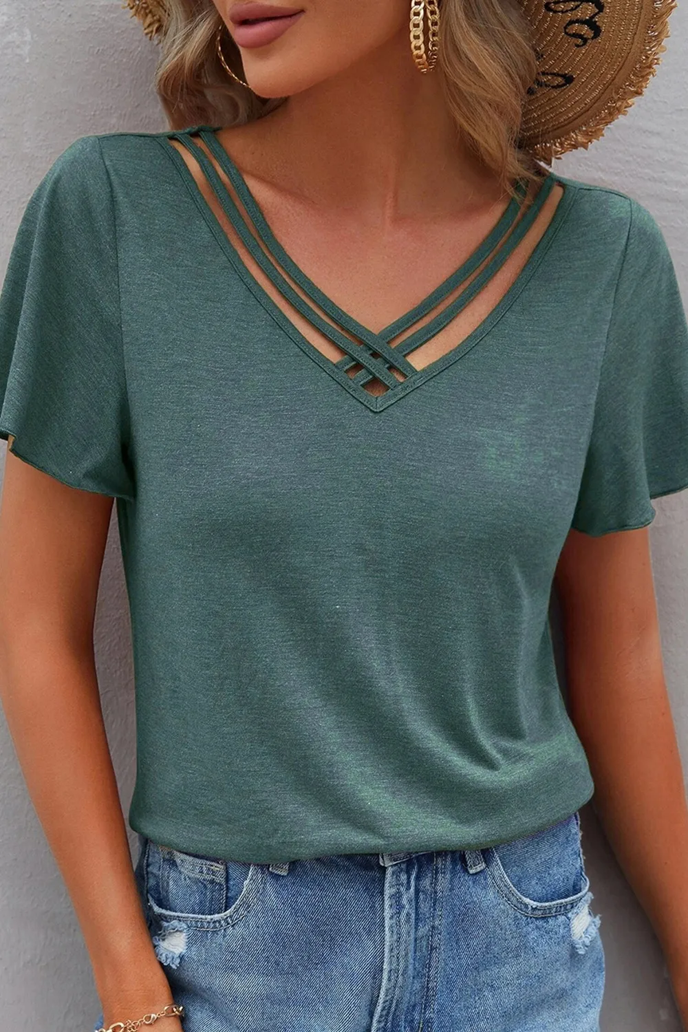 V-Neck Short Sleeve T-Shirt, image 6