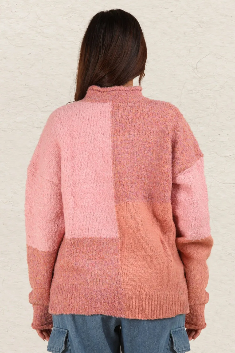 Color Block Mock Neck Drop Shoulder Sweater, image 2