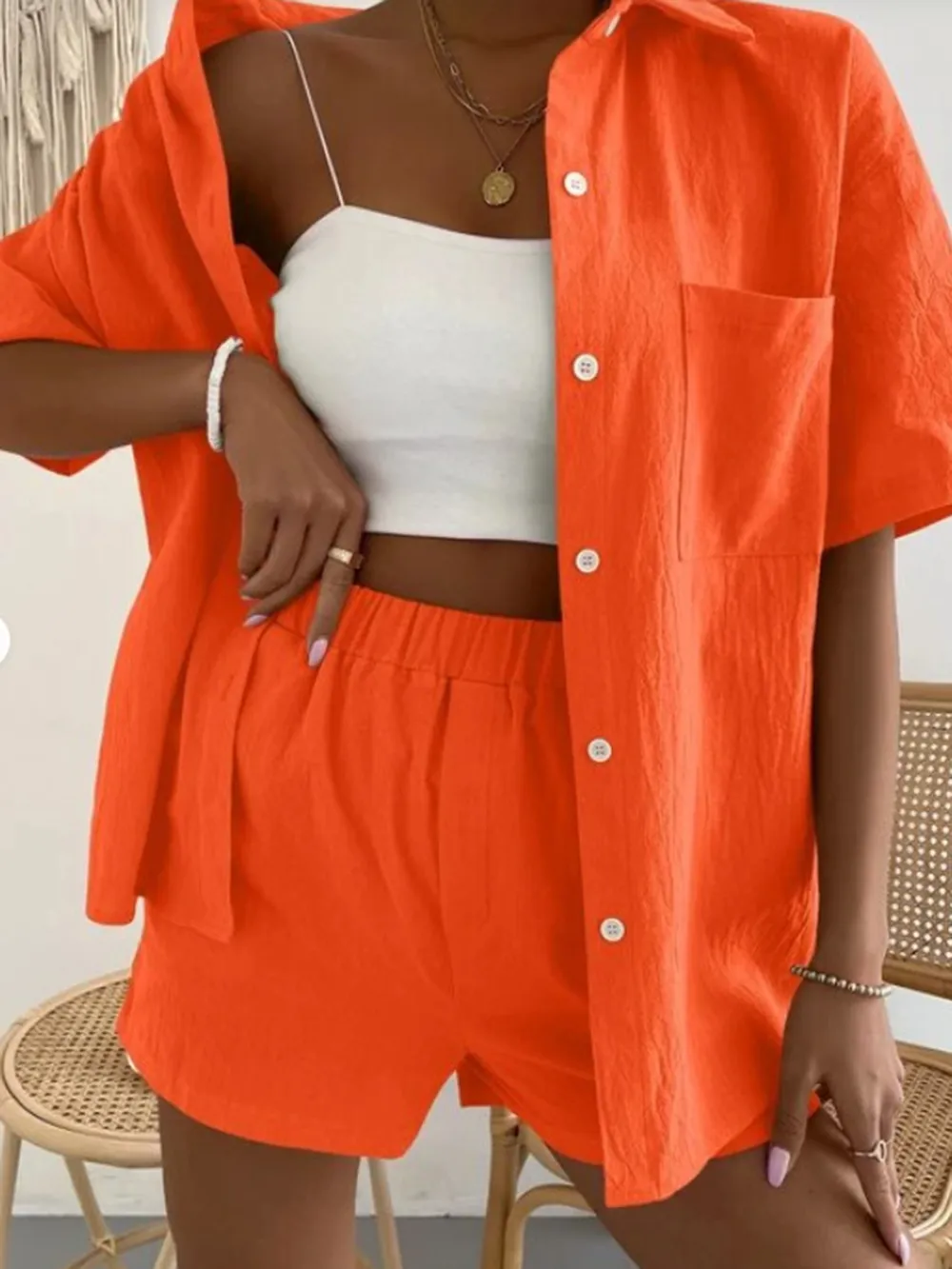 Button Up Short Sleeve Shirt and Shorts Set, image 5