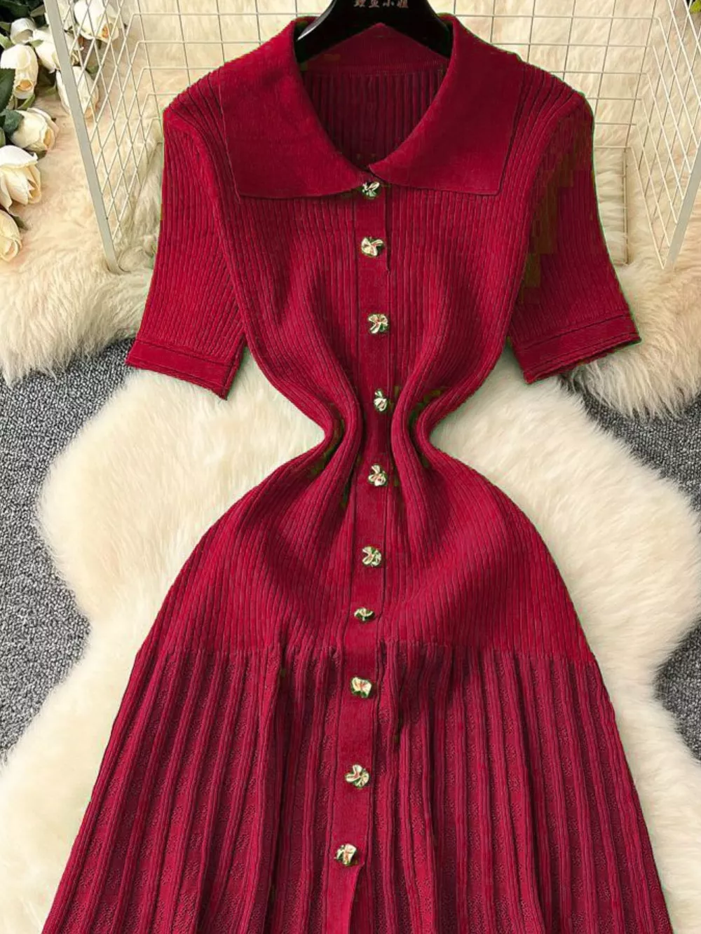 Button Front Short Sleeve Knit Dress, image 14