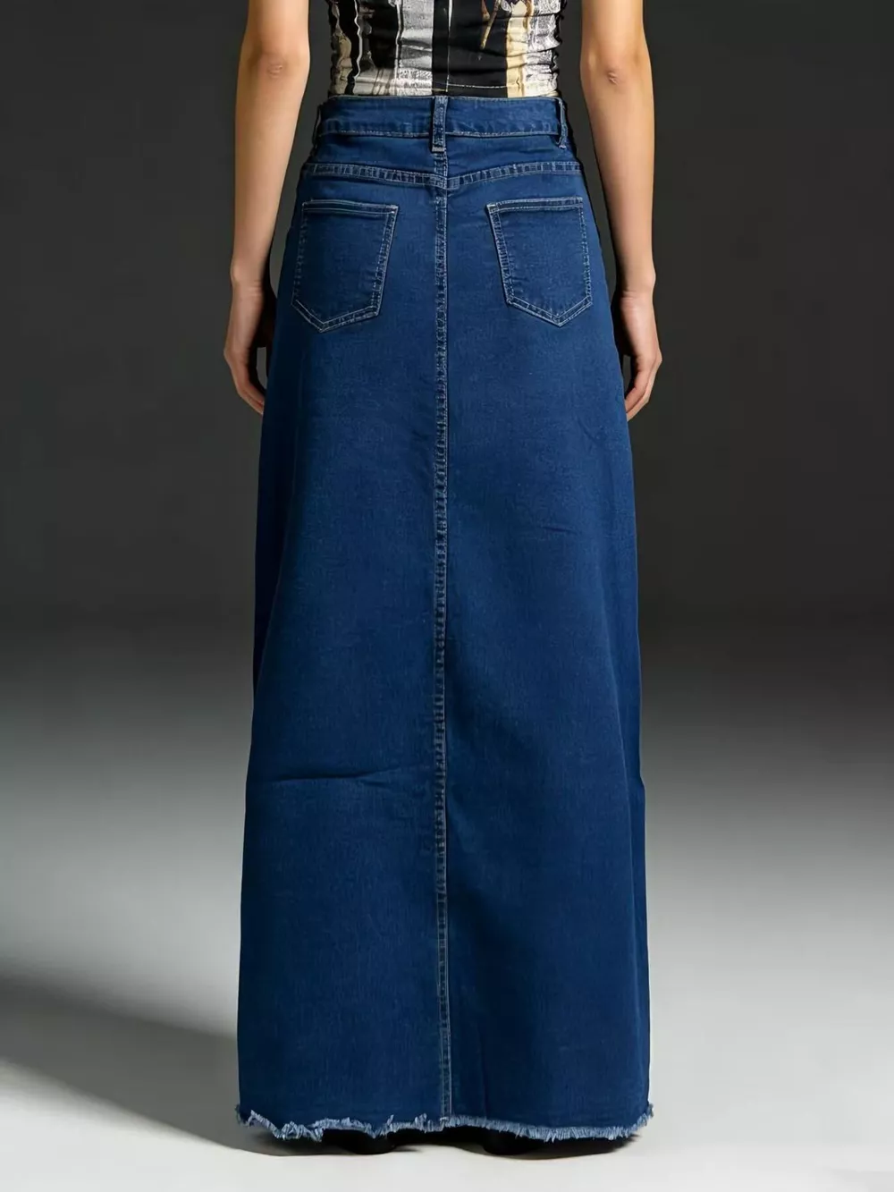 Raw Hem Maxi Denim Skirt, image 6