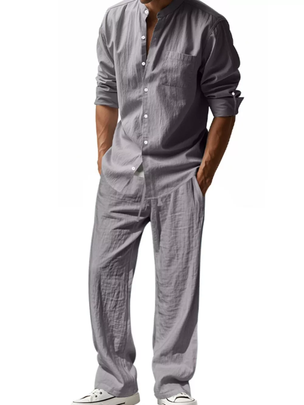 Men's Full Size Casual Button Up Shirt and Pants Plus Size, image 12