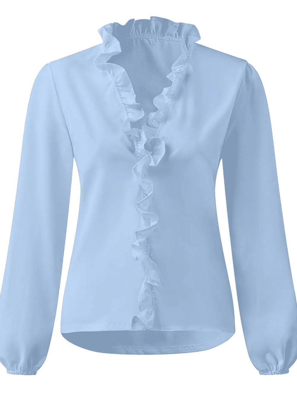 Ruffled V-Neck Long Sleeve Blouse, image 8
