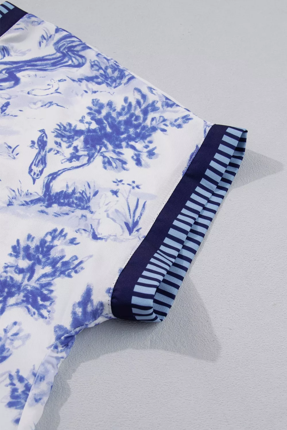 Printed Striped Trim V-Neck Blouse, image 8