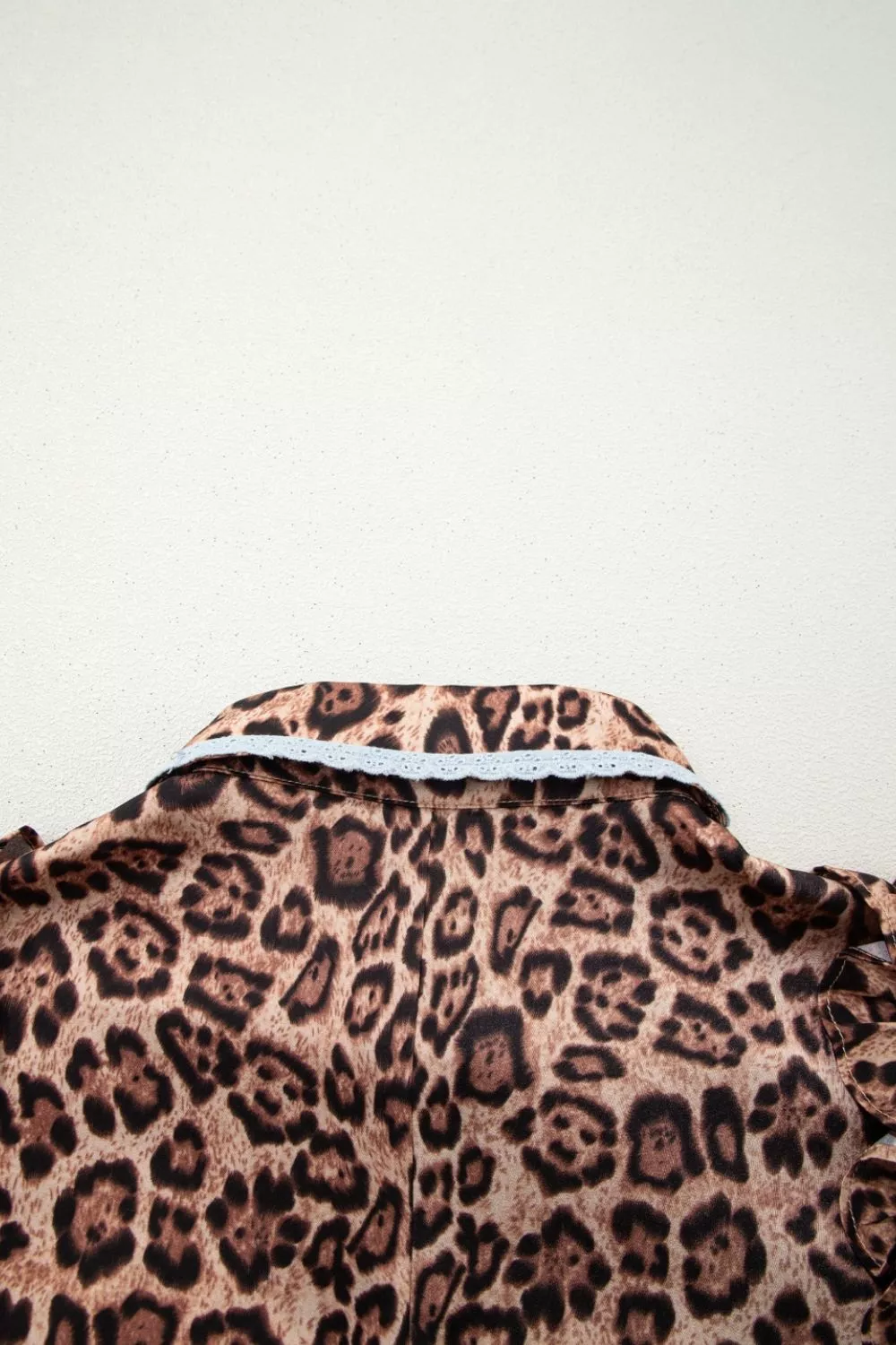 Leopard Print Lace Trim Shirt Collar Button Down Loose Mini Dress, image 7