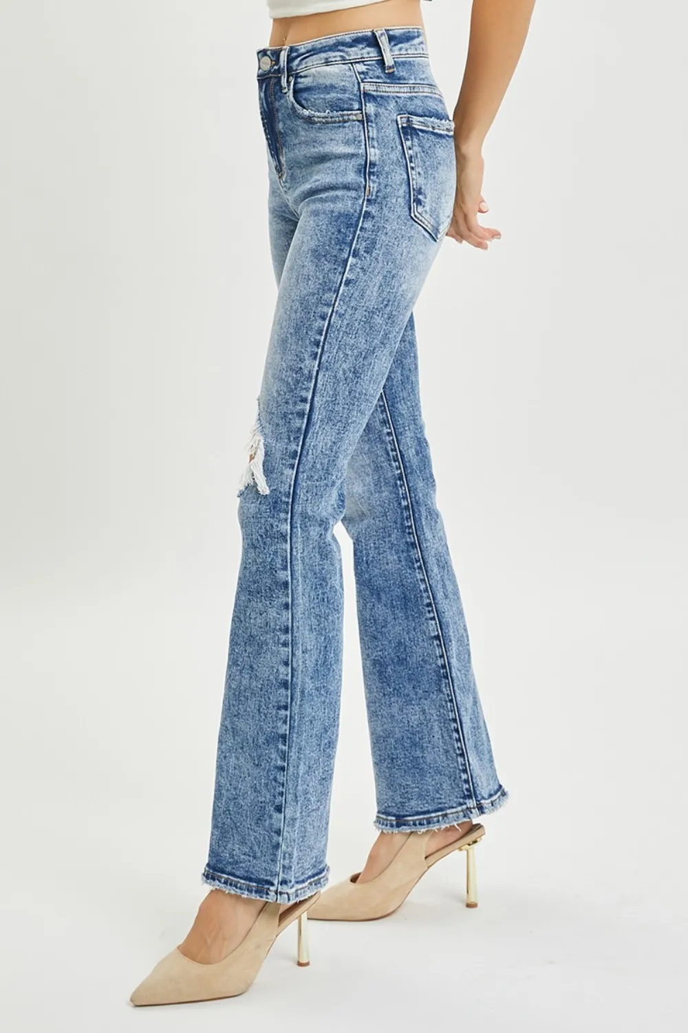 Full Size High Rise Distressed Flare Jeans, image 3