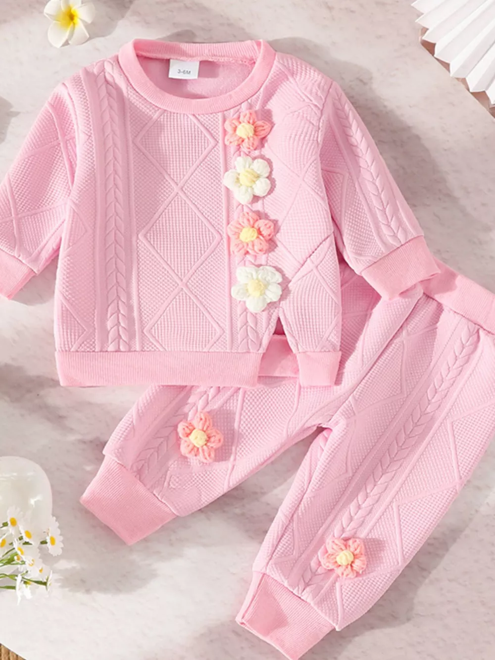 Children's Floral Applique Top and Pants Set, image 2