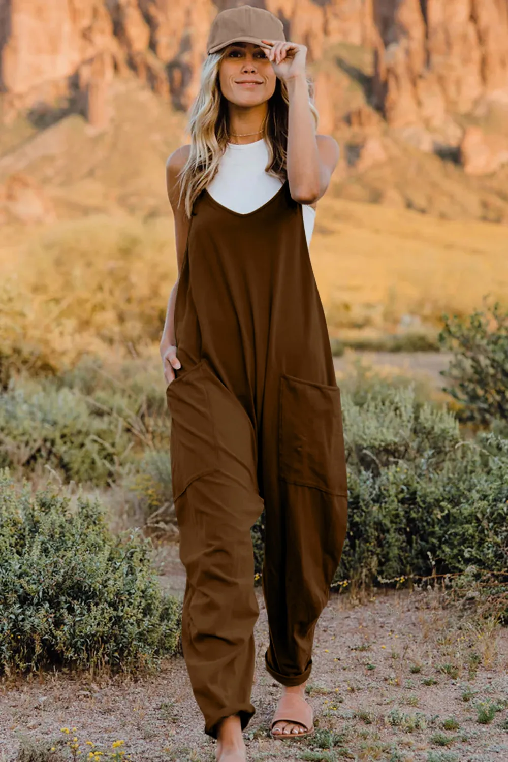 Full Size V-Neck Sleeveless Jumpsuit with Pockets, image 8