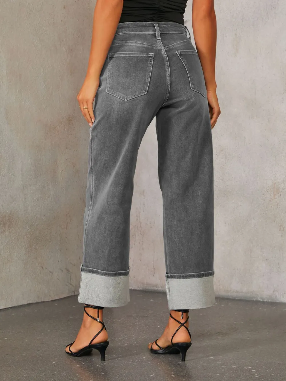 High Waisted Straight Leg Rolled Jeans, image 6