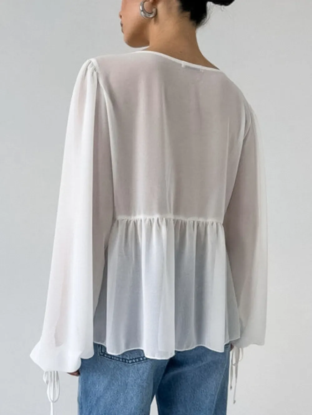 Ruffled Tie Front Long Sleeve Blouse, image 9