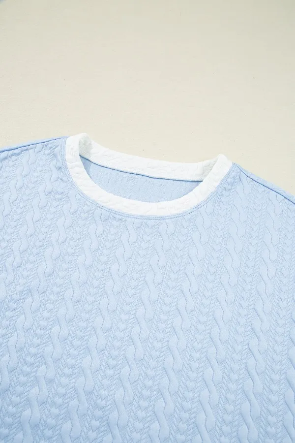 Contrast Trim Textured Crewneck Tee and Pocketed Skirt Set, image 3