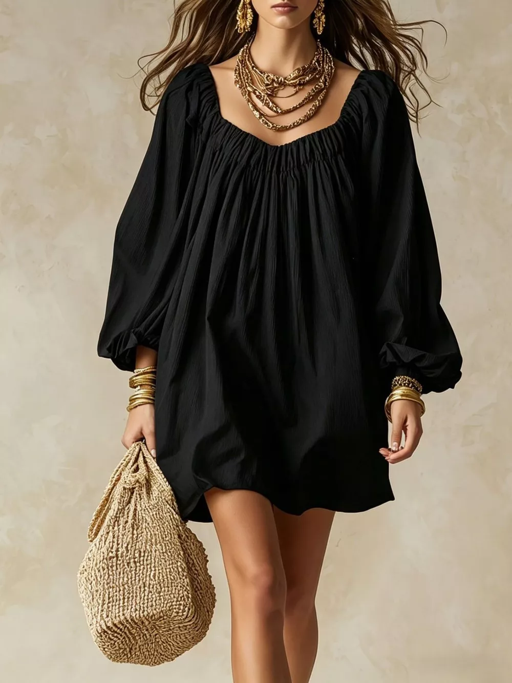 Flowy Balloon Sleeve Mini Dress, image 11