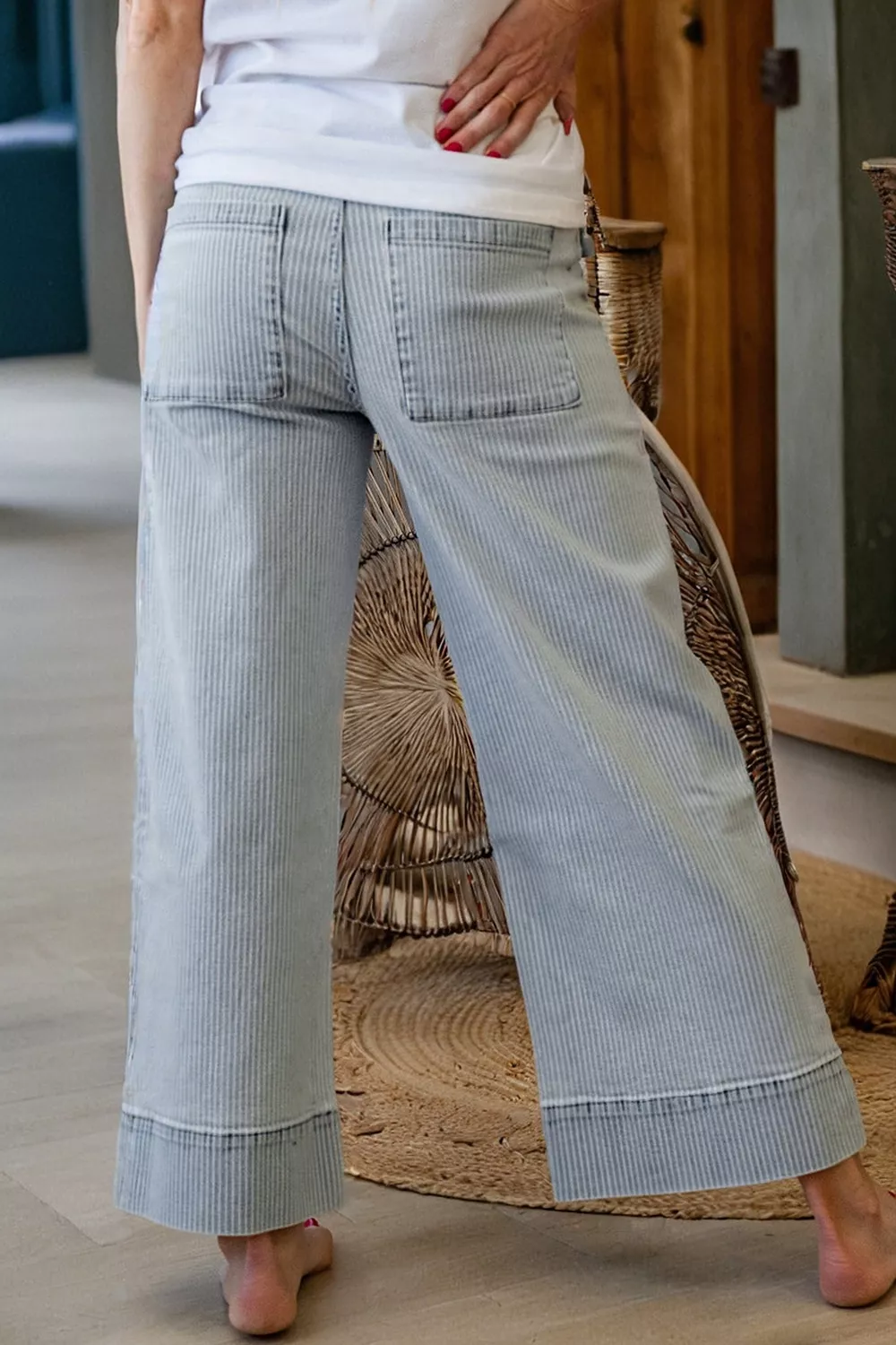 Striped Wide-Leg Cropped Jeans, image 6