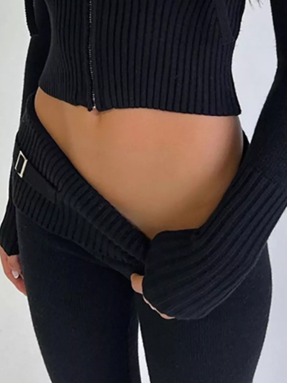 Zip Up Hooded Cardigan and Pants Sweater Set, image 3