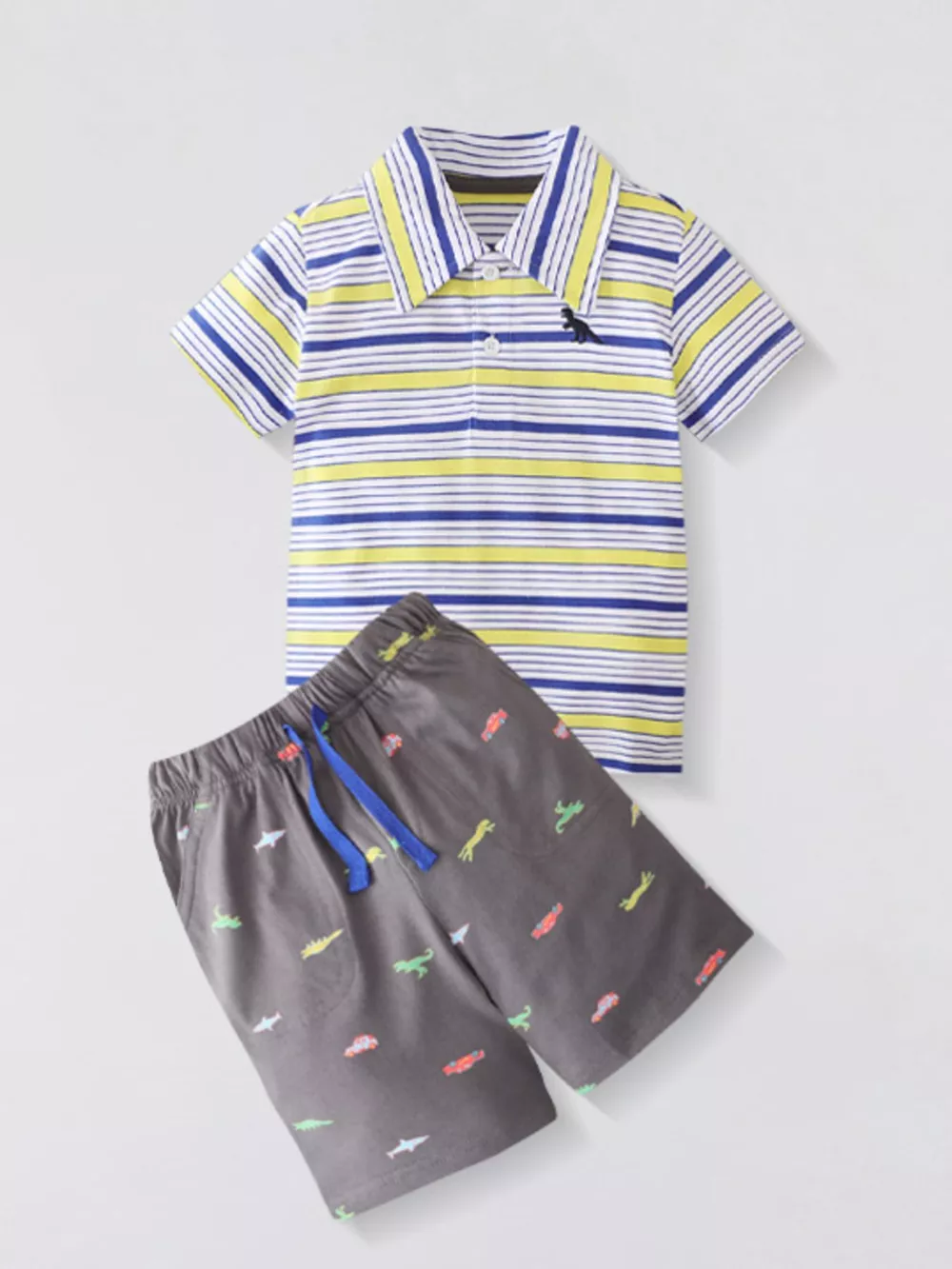 Children's Striped Polo Shirt & Printed Shorts Set