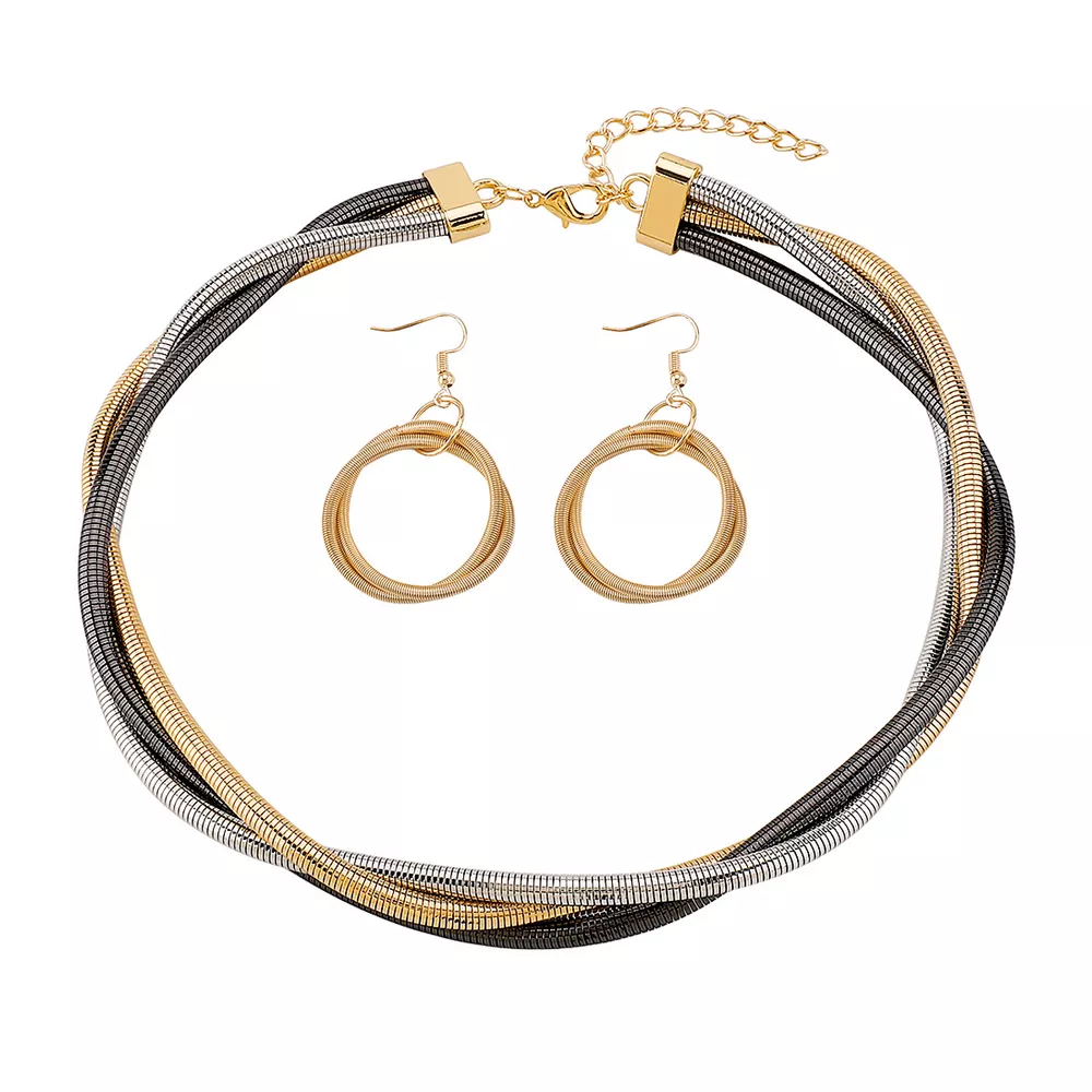Multi-Layered Earrings and Necklace Jewelry Set, image 6
