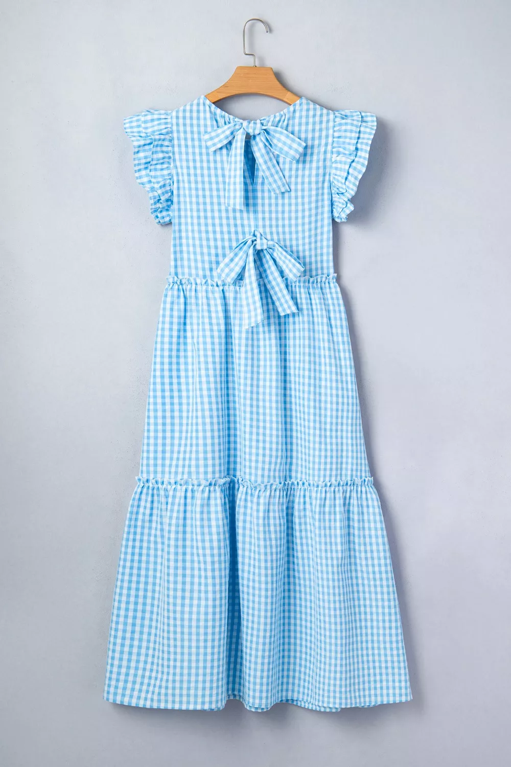 Knot Back Ruffled Short Sleeve Gingham Maxi Dress, image 3