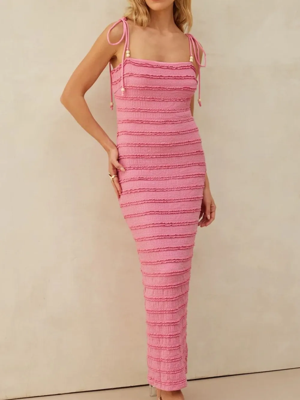 Frill Tie-Shoulder Maxi Dress, image 3