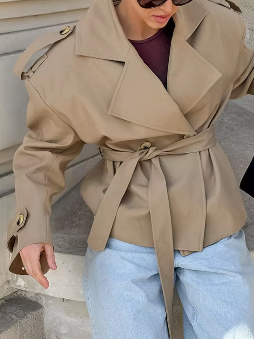 Chic Double-Breasted Belted Trench Coat, image 2