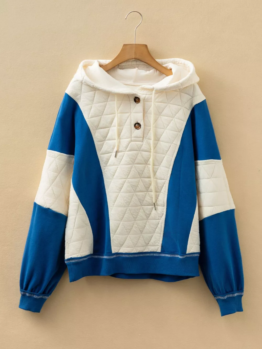 Quilted Fleece Color Block Patchwork Oversize Hoodie, image 3