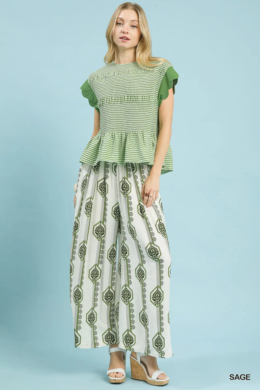 Geometric Boho Print Wide Leg Pants, image 4