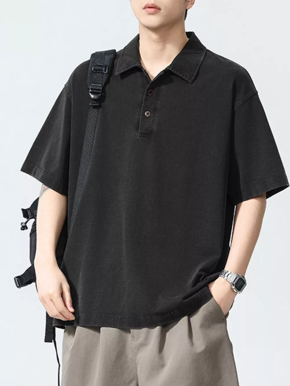 Men's Plus Size Button Detail Short Sleeve Polo, image 3