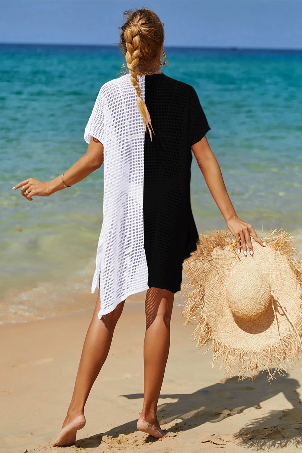 Openwork Contrast Slit Knit Cover Up, image 4