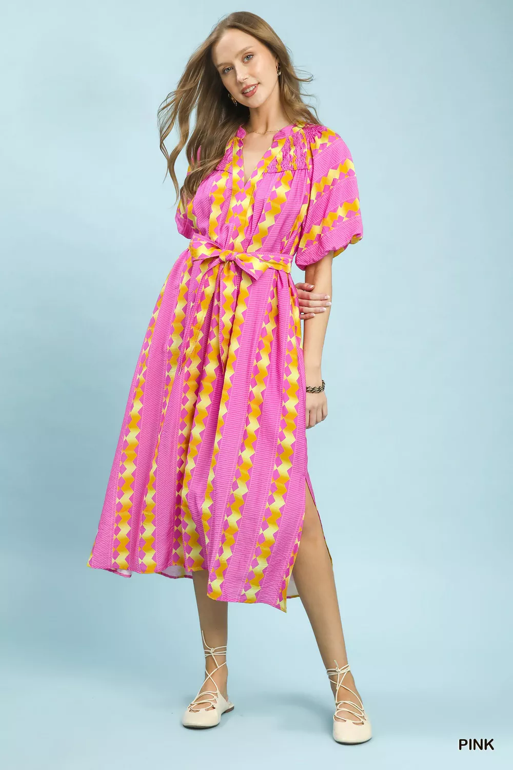 Geo Stripe Smocked Waist Tie Dress, image 4