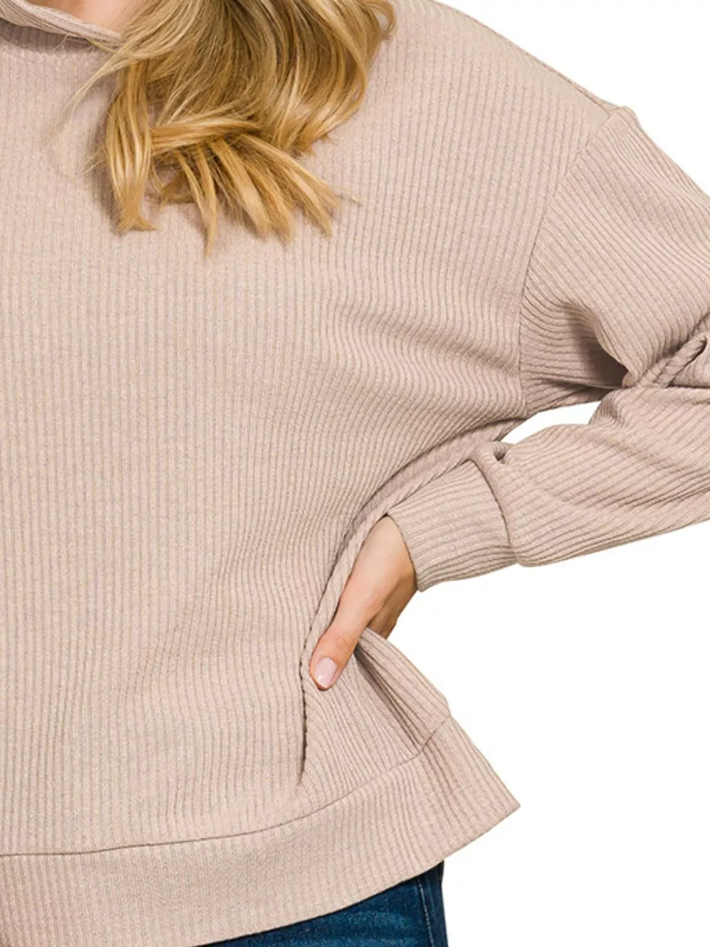Ribbed Long Sleeve Hoodie, image 3