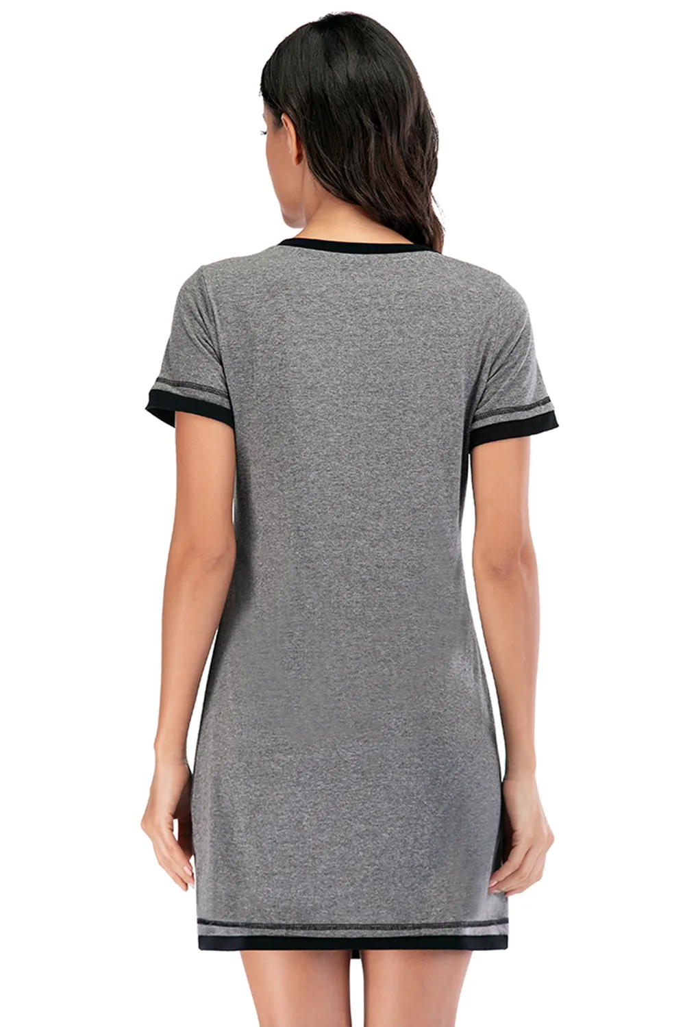 Contrast Trim Short Sleeve Lounge Dress, image 6